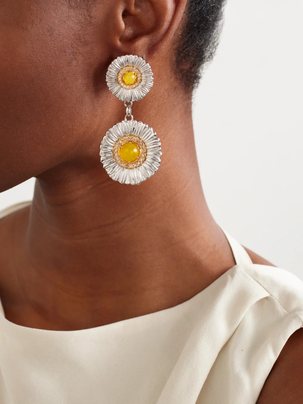 Buccellati Daisy Gold-plated Sterling Silver, Agate and Diamond Earrings, styled view