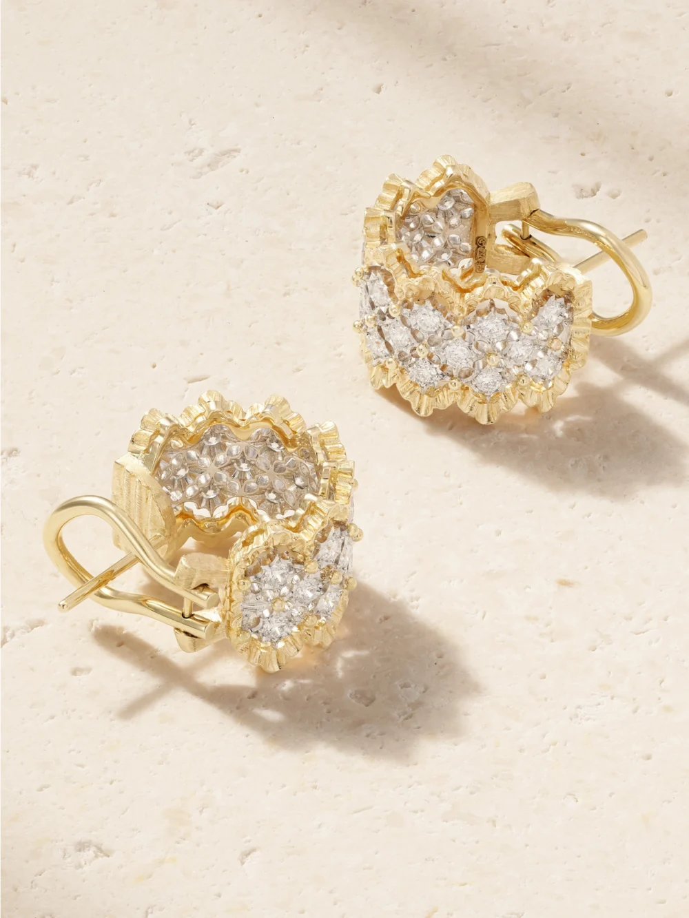 Back view of the Buccellati Rombi 18-karat Yellow and White Gold Diamond Earrings