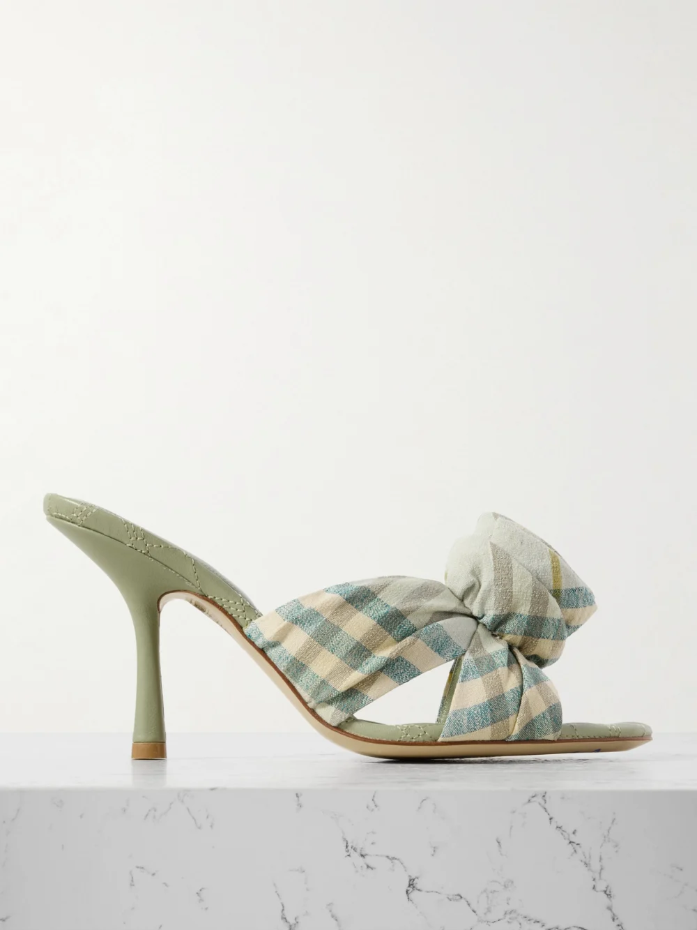 Burberry Appliquéd Checked Stretch-linen Mules in ecru