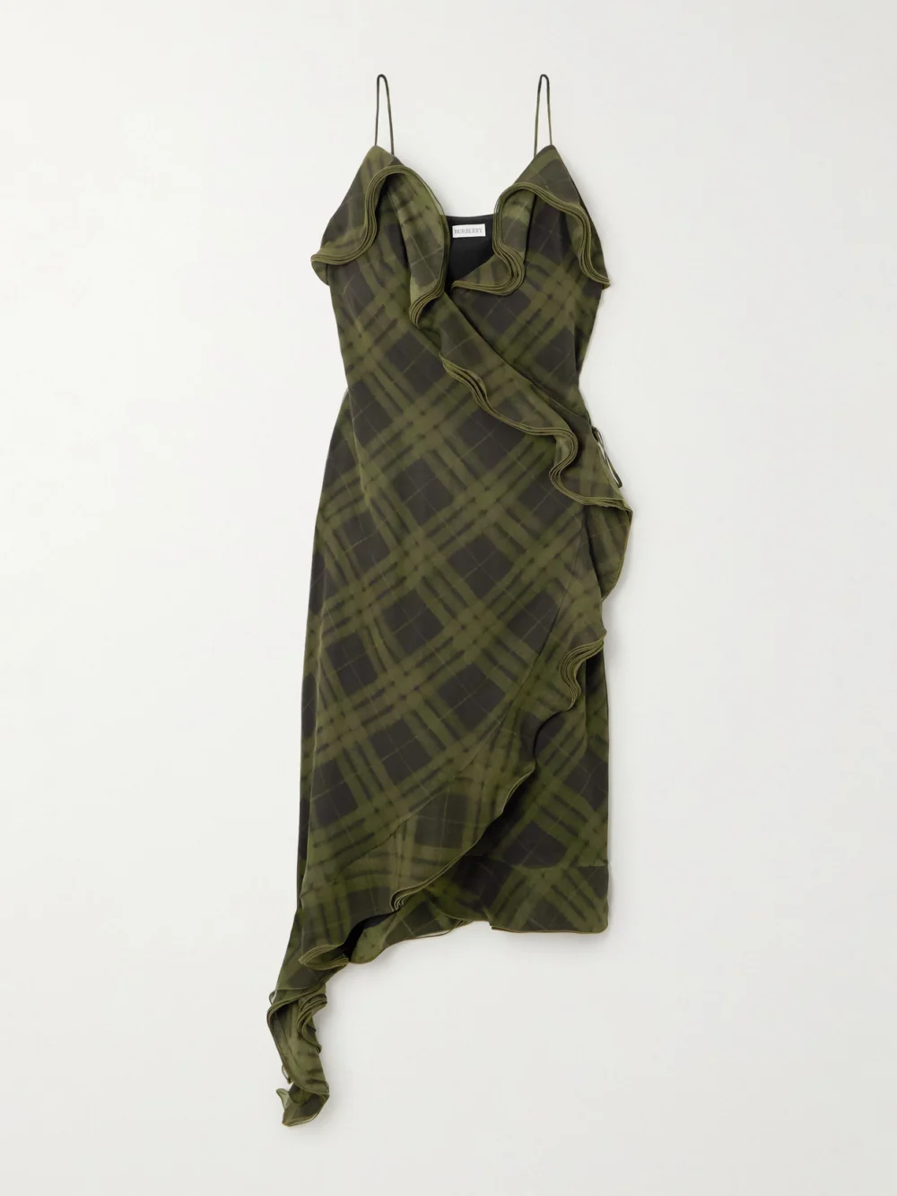 Burberry Asymmetric Ruffled Checked Silk-crepe Dress in green