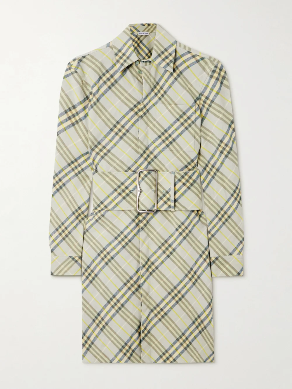 Burberry Belted Checked Linen-bend Mini Shirt Dress in cream