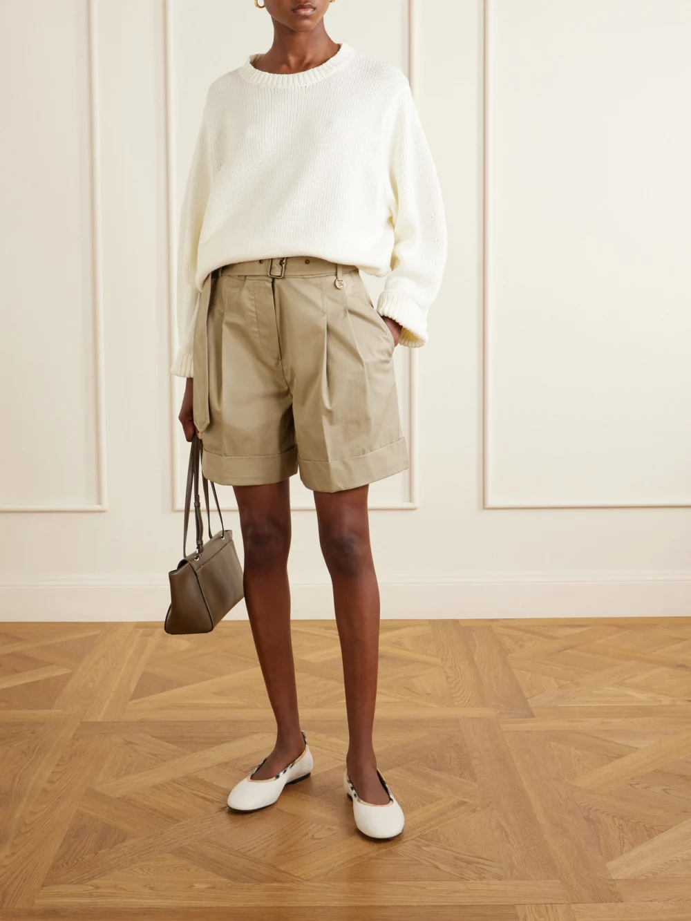 Burberry Belted Cotton-gabardine Shorts, worn by a model