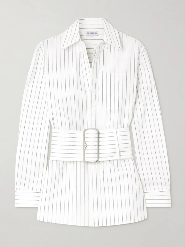 Burberry Belted Pinstriped Cotton-poplin Shirt