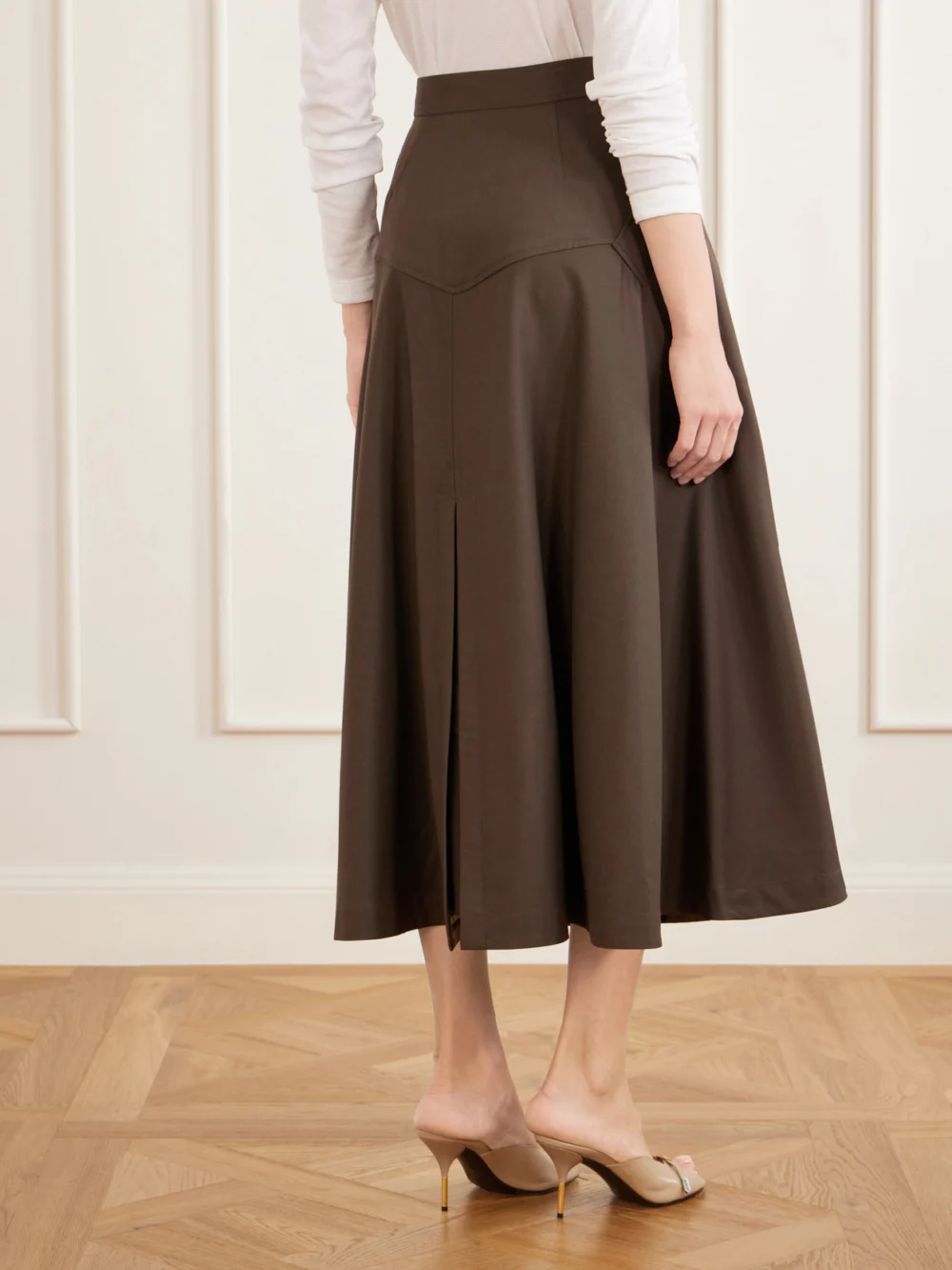 Back view of the Burberry Belted Wool Gabardine Midi Skirt