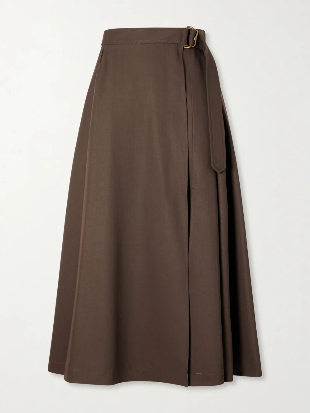 Burberry Belted Wool Gabardine Midi Skirt in brown
