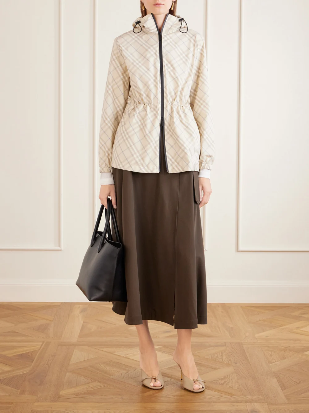 Burberry Belted Wool Gabardine Midi Skirt, worn by a model