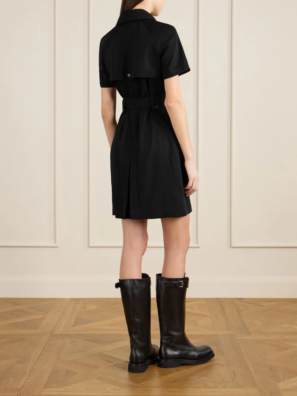 Back view of the Burberry Belted Wool-twill Midi Shirt Dress