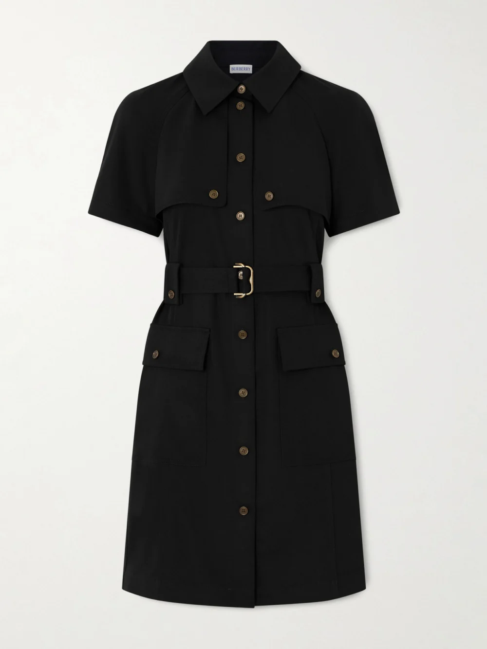 Burberry Belted Wool-twill Midi Shirt Dress in black