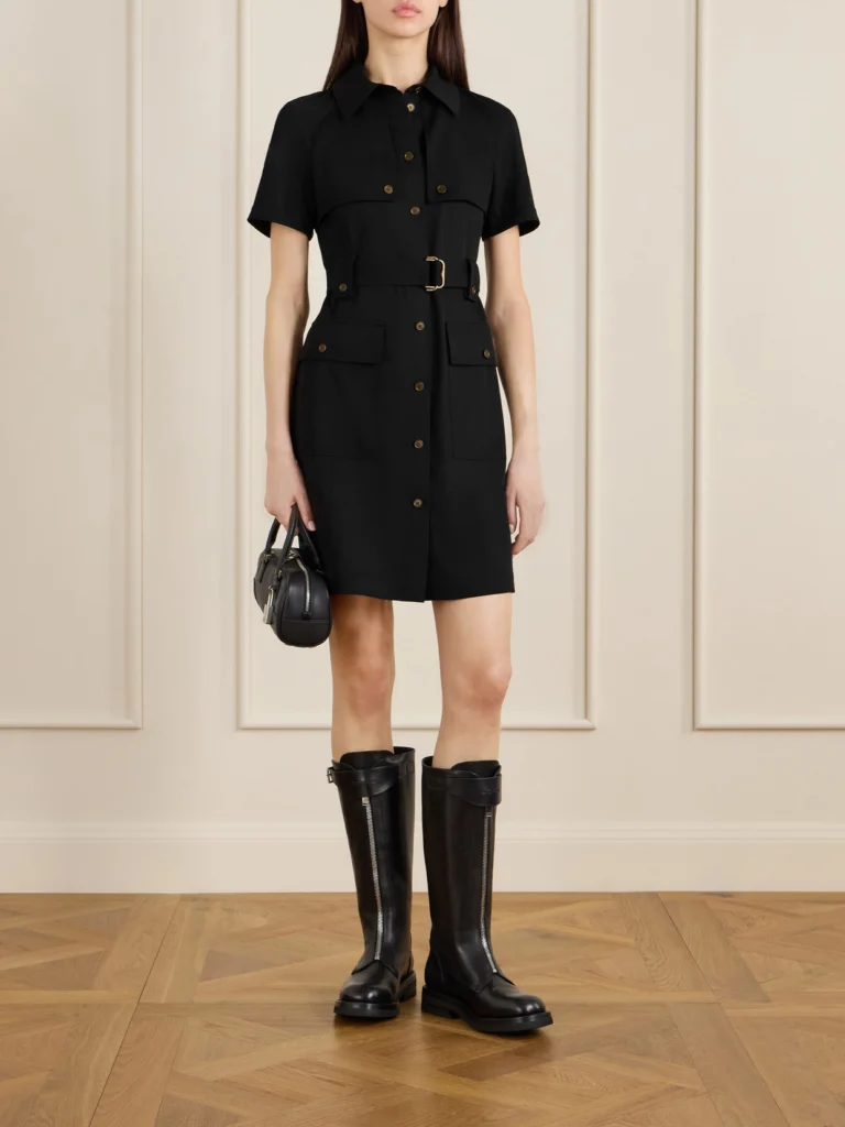 Burberry Belted Wool-twill Midi Shirt Dress