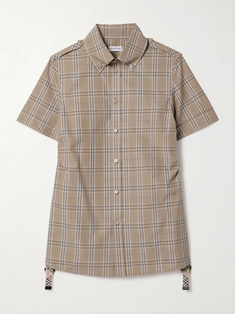 Burberry Buckled Ruched Checked Cotton-poplin Shirt in brown