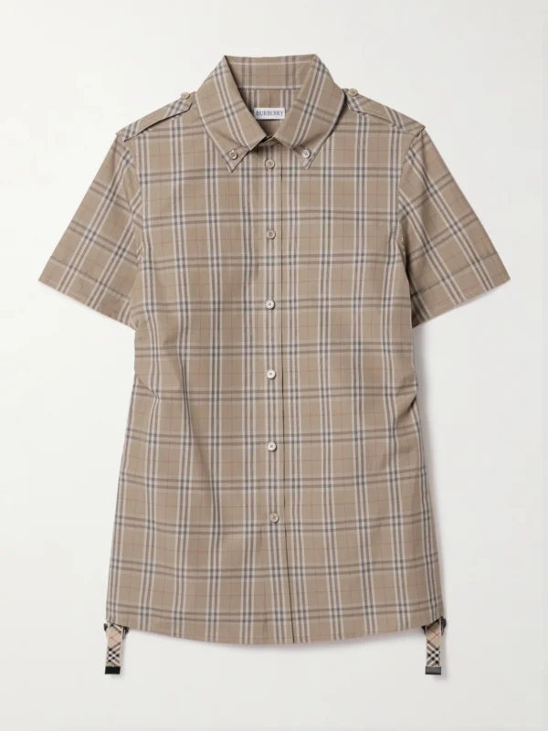 Burberry Buckled Ruched Checked Cotton-poplin Shirt
