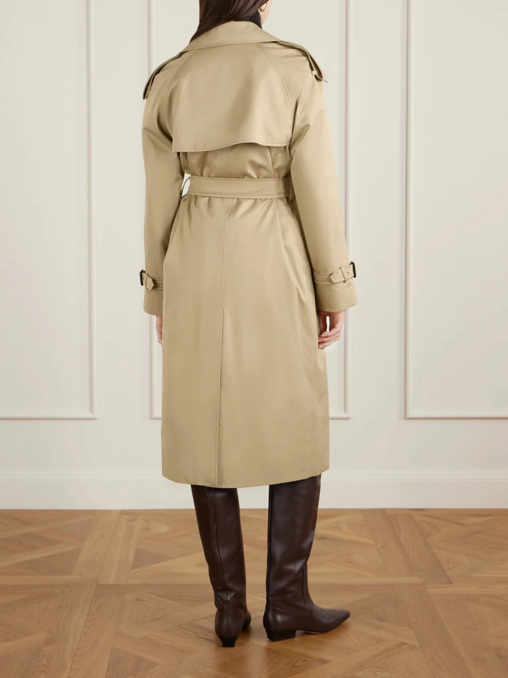 Back view of the Burberry Castleford Double-breasted Belted Cotton-gabardine Trench Coat
