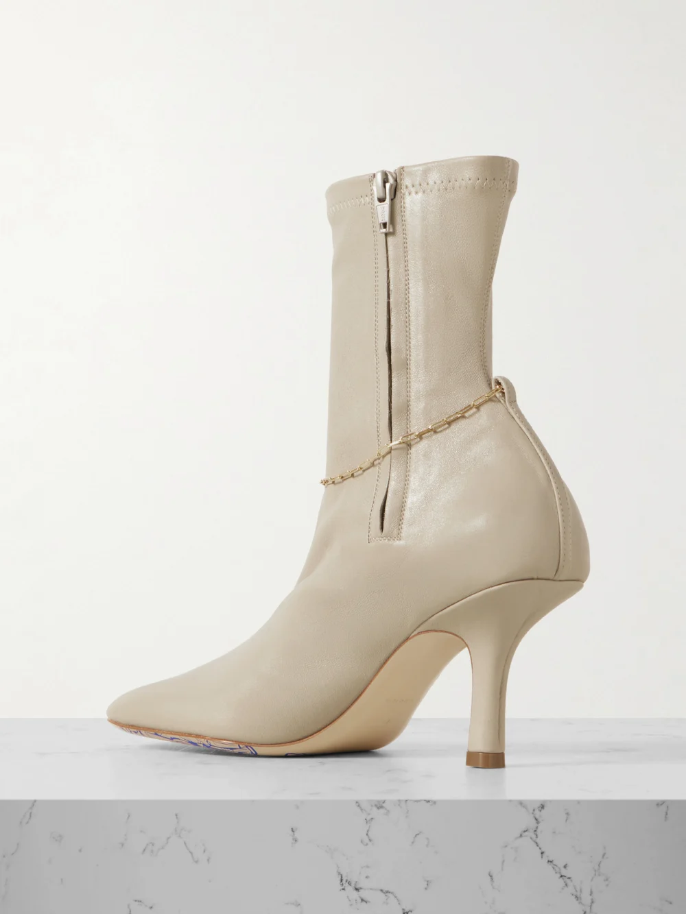 Back view of the Burberry Chain-embellished Leather Ankle Boots