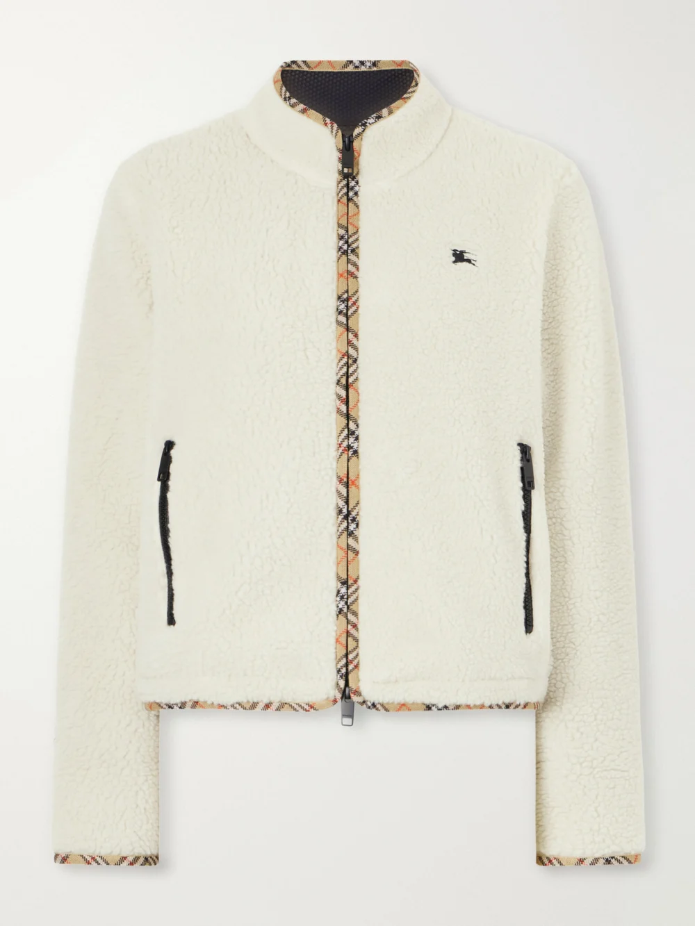 Burberry Check-trimmed Wool-blend Plush Jacket in white