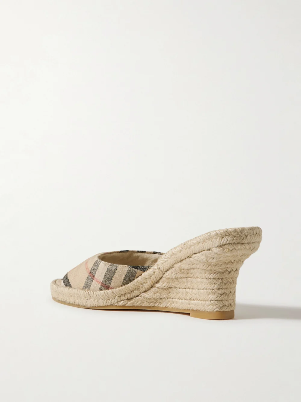 Back view of the Burberry Checked Canvas-jacquard Espadrille Wedge Mules