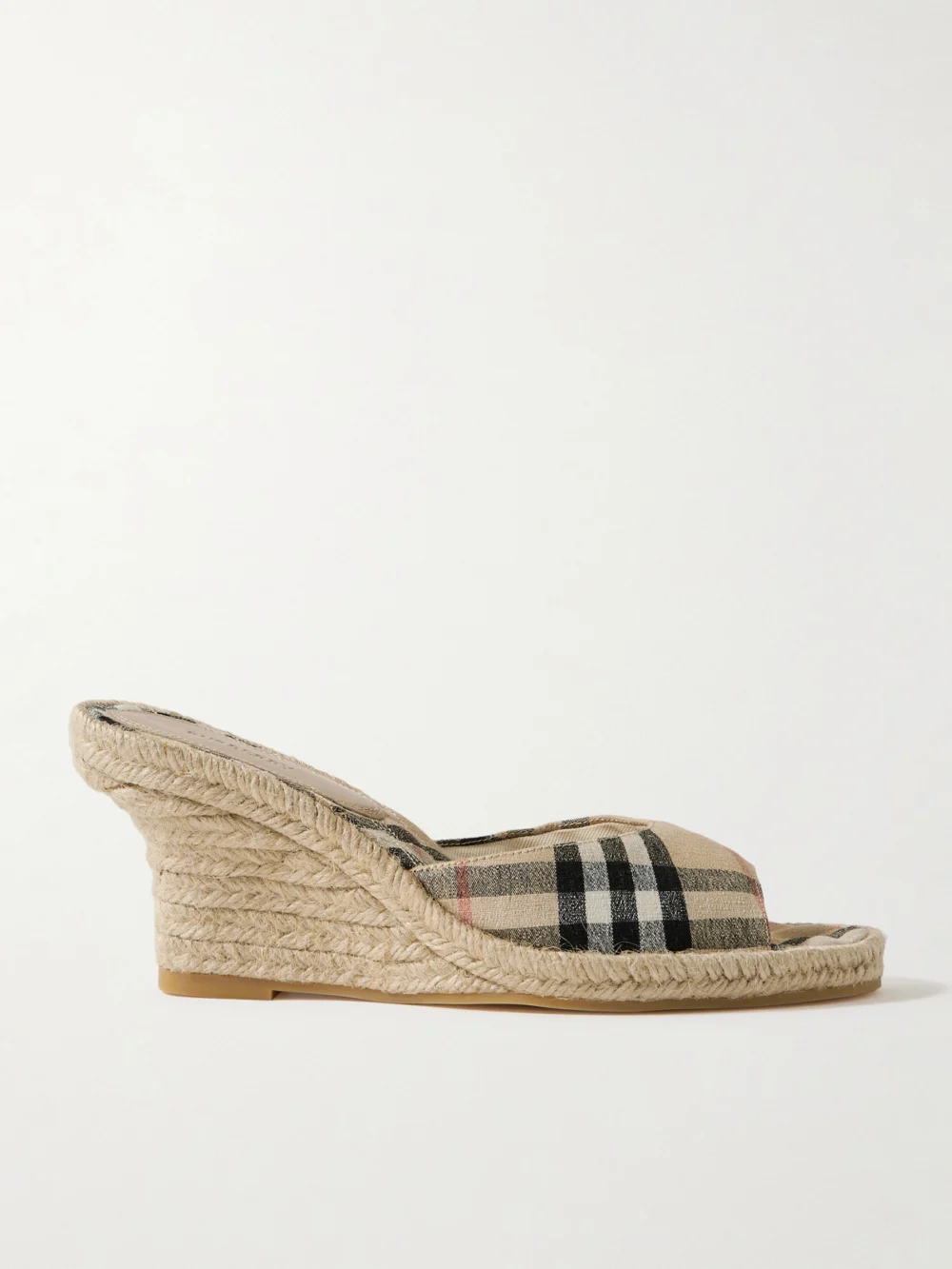 Burberry Checked Canvas-jacquard Espadrille Wedge Mules in beige
