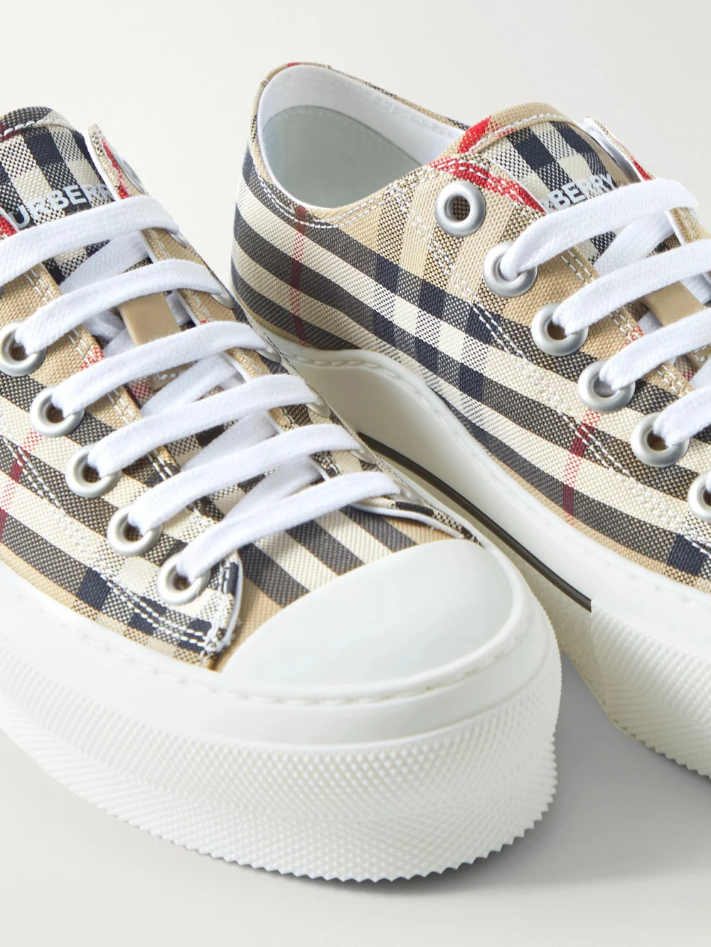 Close-up detail of the Burberry Checked Canvas Sneakers