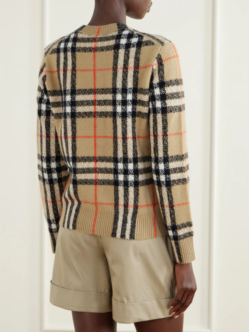 Back view of the Burberry Checked Cashmere Cardigan