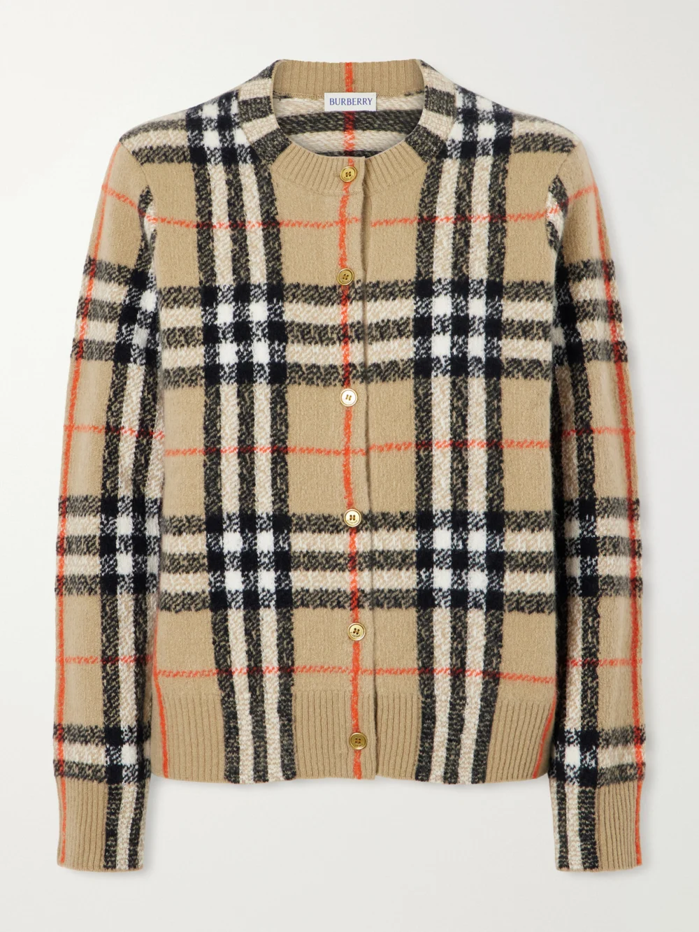 Burberry Checked Cashmere Cardigan in beige