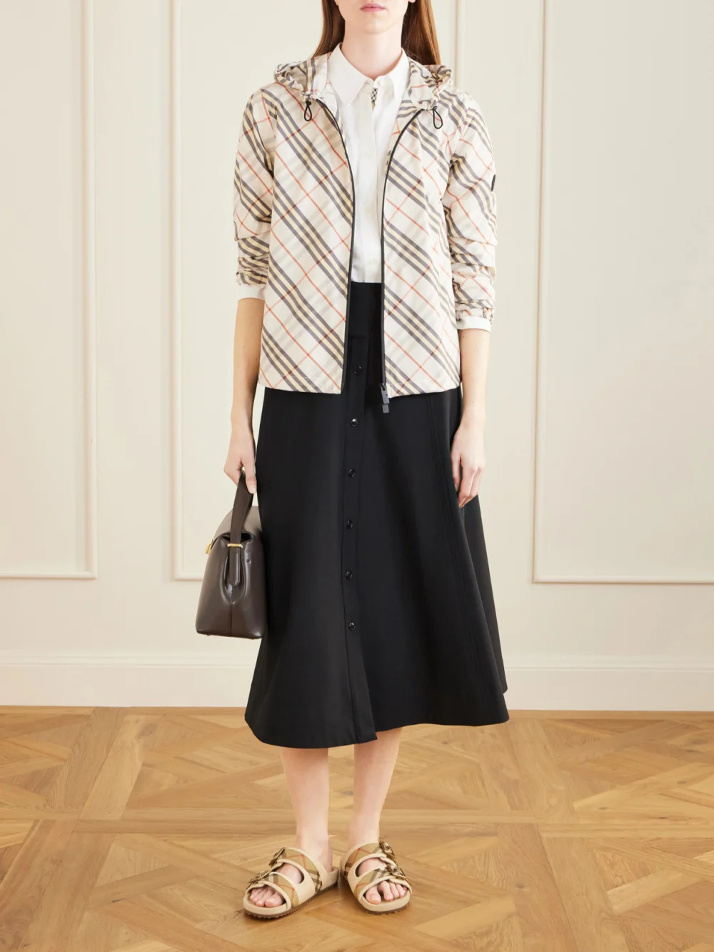 Burberry Checked Hooded Shell Jacket, worn by a model