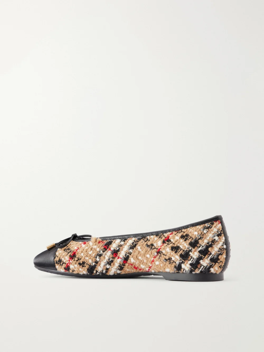 Back view of the Burberry Checked Leather-trimmed Bouclé Ballet Flats