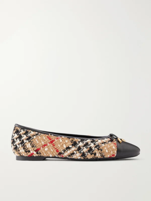 Burberry Checked Leather-trimmed Bouclé Ballet Flats