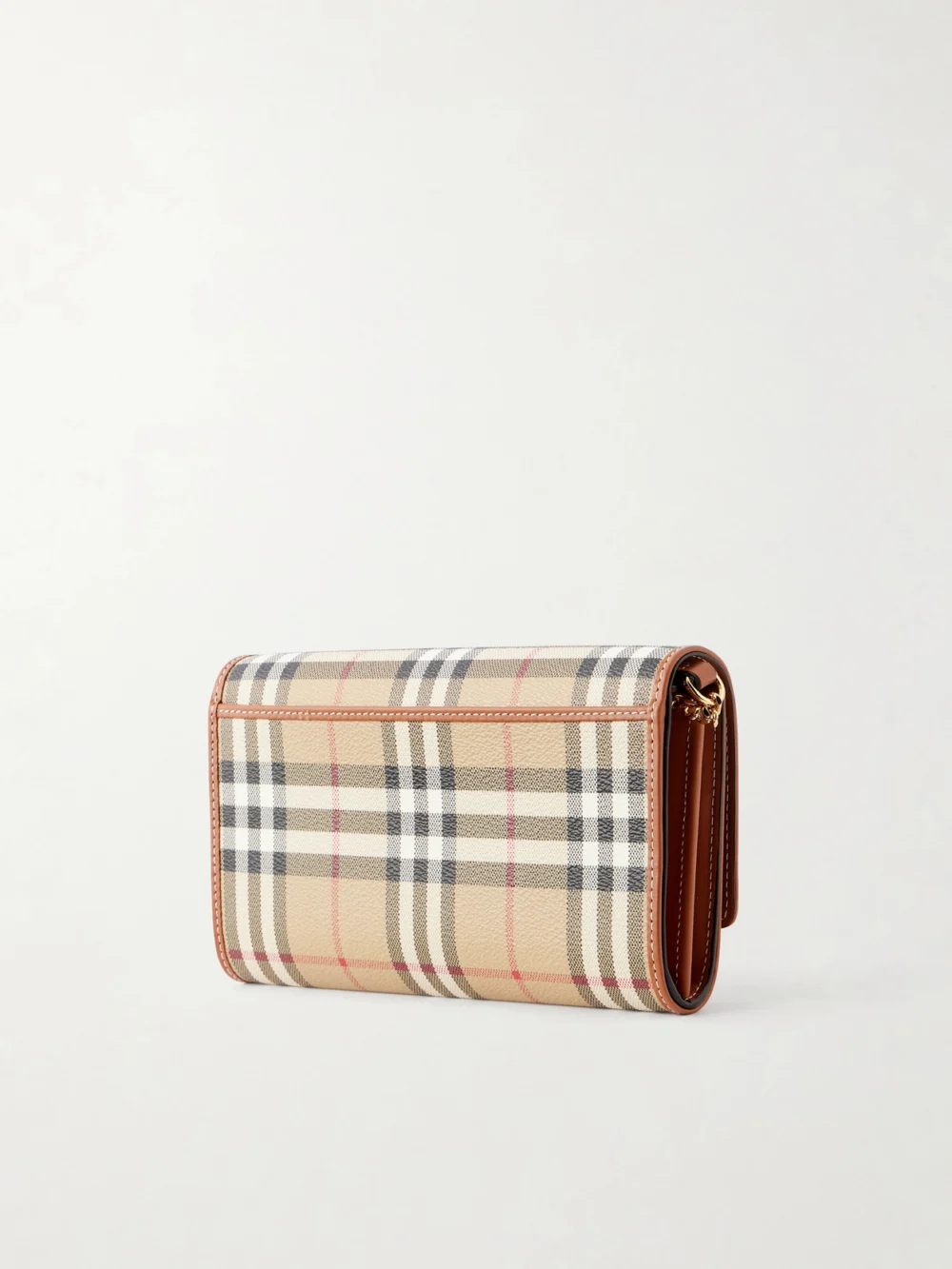 Back view of the Burberry Checked Leather-trimmed Coated Canvas Clutch