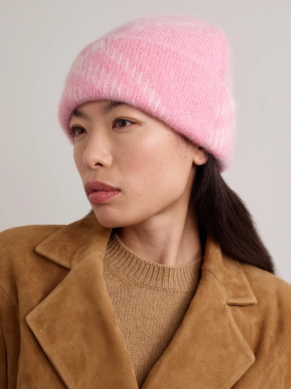 Burberry Checked Mohair-blend Beanie, styled view