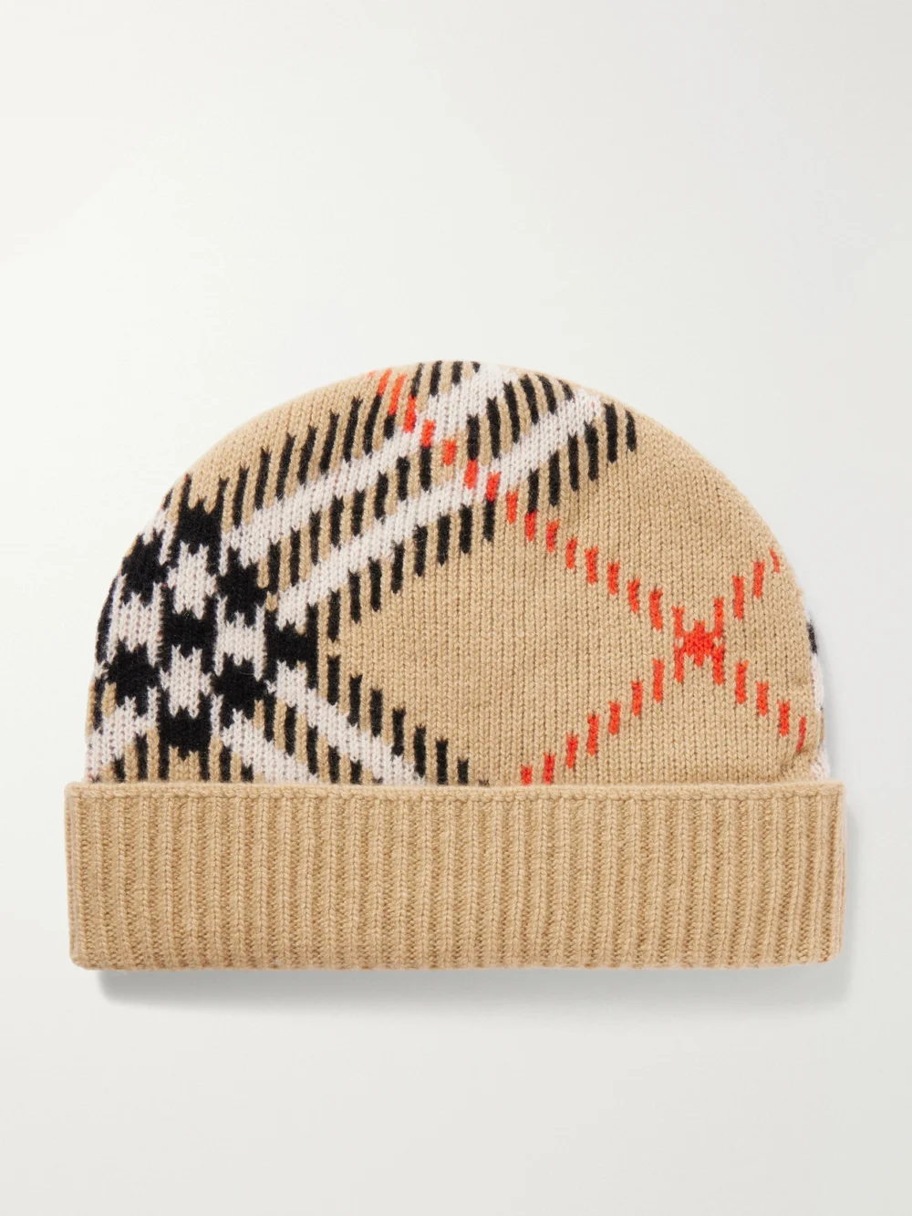 Burberry Checked Ribbed Cashmere-blend Beanie in sand
