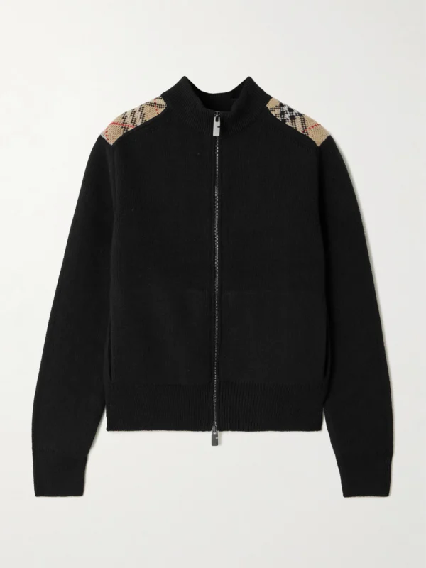 Burberry Checked Ribbed Wool and Cashmere-blend Turtleneck Cardigan