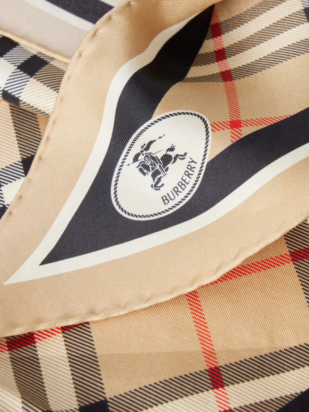 Close-up detail of the Burberry Checked Silk-twill Scarf