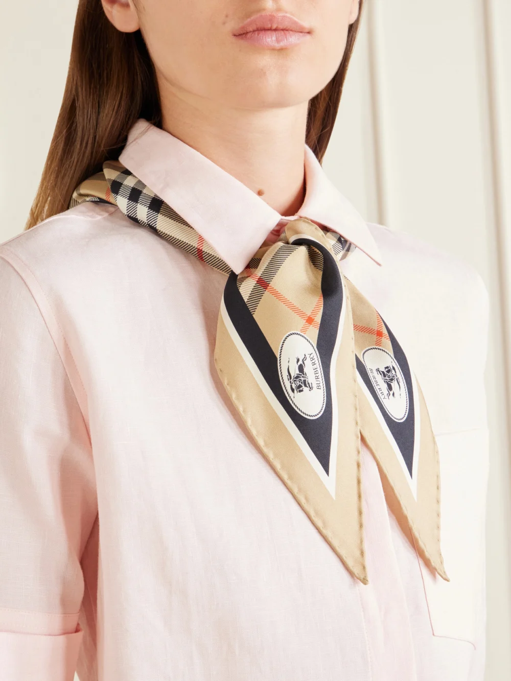 Burberry Checked Silk-twill Scarf, styled view
