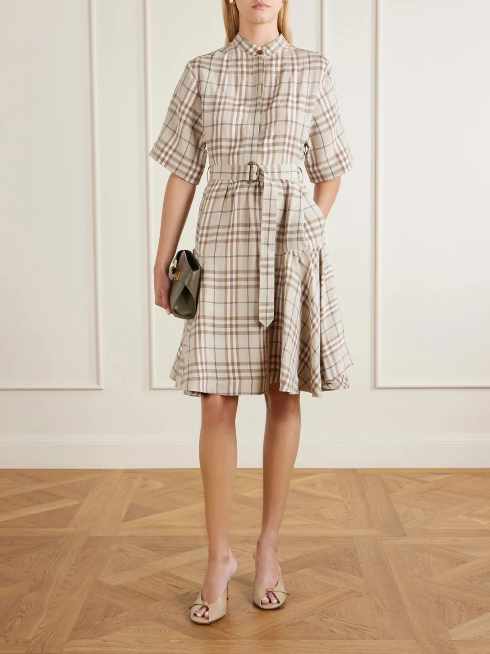 Burberry Checked Woven Mini Dress, worn by a model