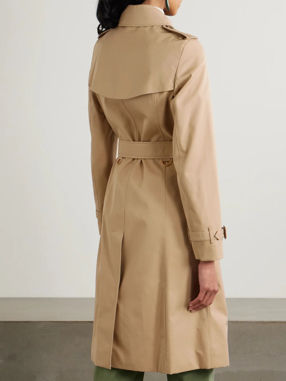 Back view of the Burberry Chelsea Long Organic Cotton-gabardine Trench Coat
