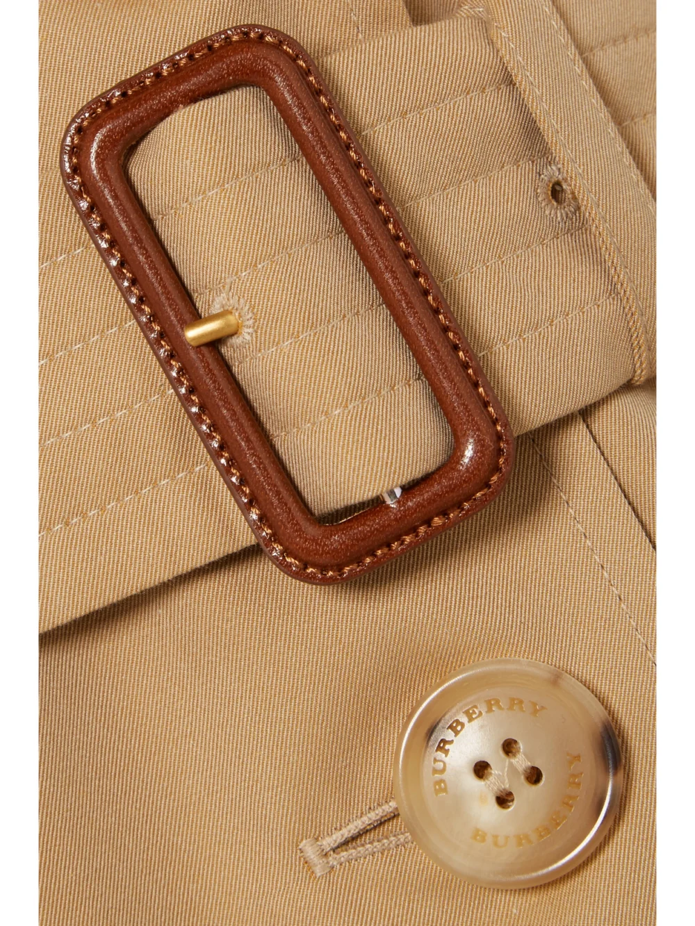 Close-up detail of the Burberry Chelsea Long Organic Cotton-gabardine Trench Coat