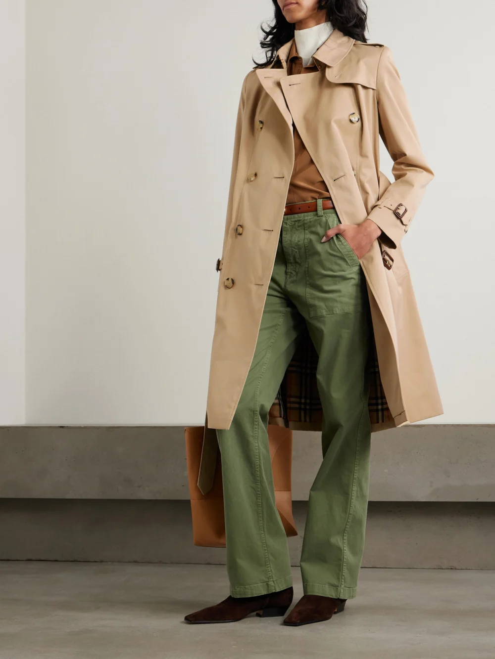 Burberry Chelsea Long Organic Cotton-gabardine Trench Coat, worn by a model