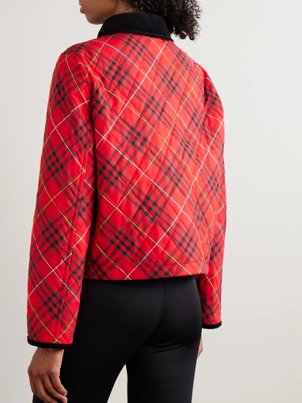 Back view of the Burberry Corduroy-trimmed Quilted Checked Cotton Jacket