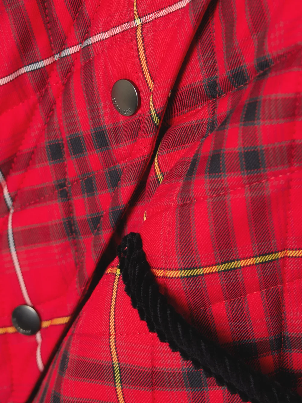 Close-up detail of the Burberry Corduroy-trimmed Quilted Checked Cotton Jacket