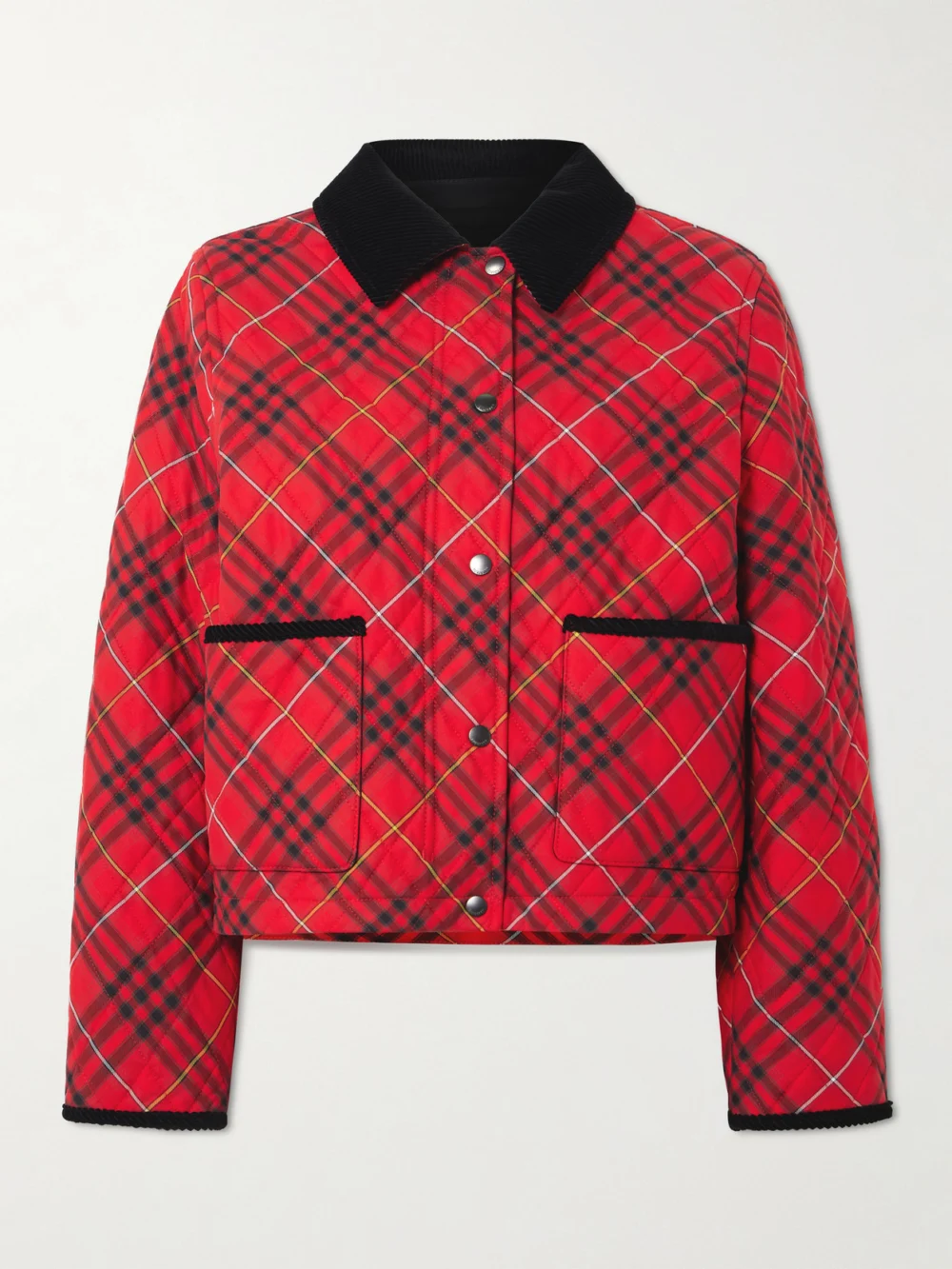 Burberry Corduroy-trimmed Quilted Checked Cotton Jacket in red