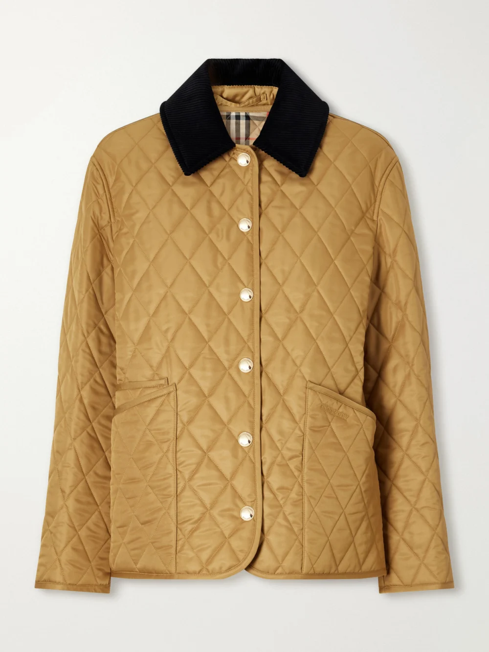 Burberry Corduroy-trimmed Quilted Shell Jacket in camel