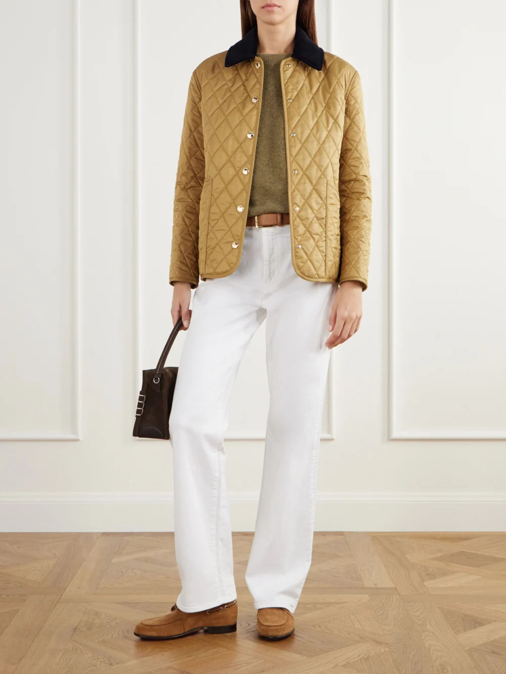 Burberry Corduroy-trimmed Quilted Shell Jacket, worn by a model