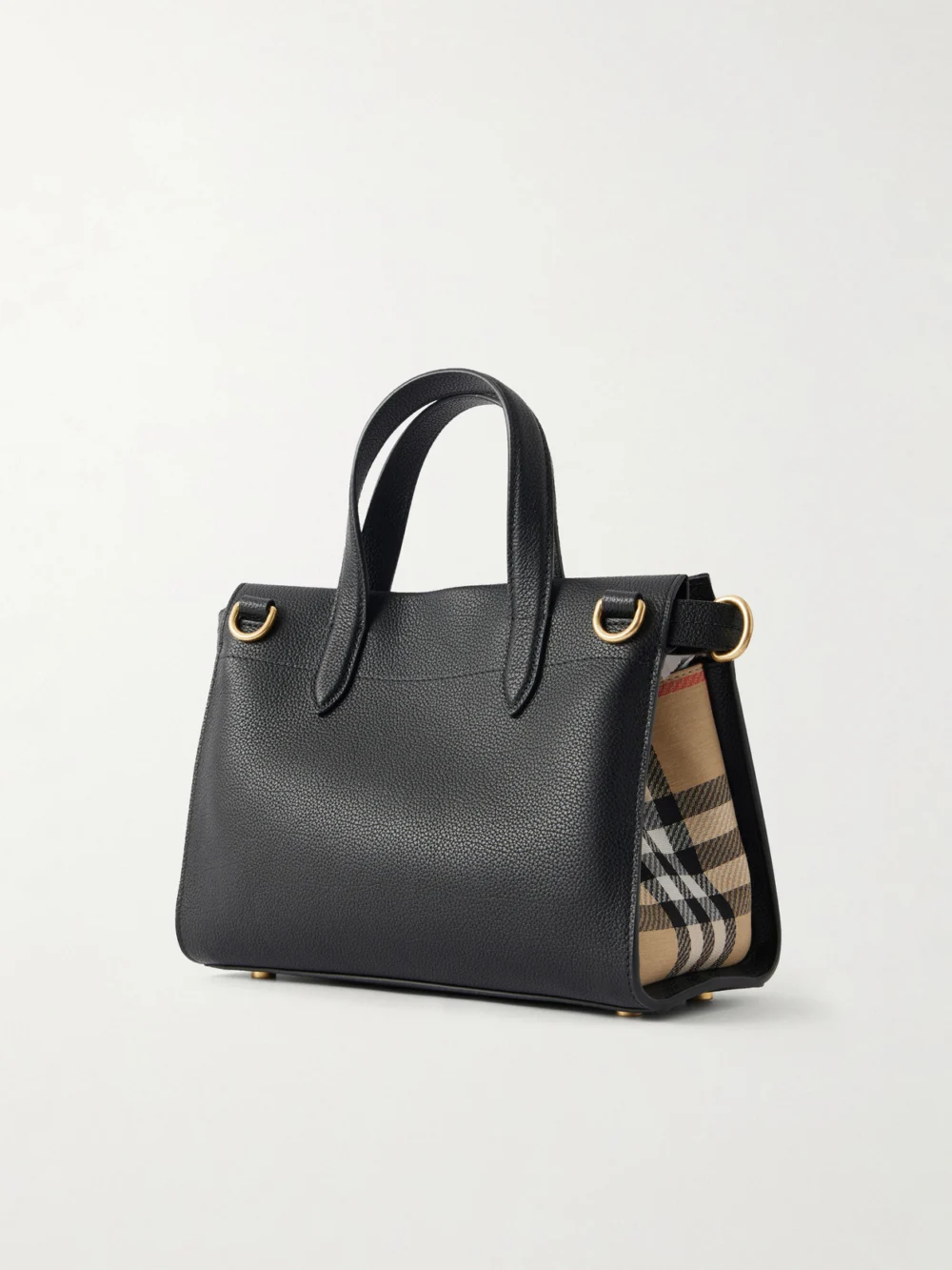 Back view of the Burberry Cotswolds Mini Checked Canvas-trimmed Leather Tote
