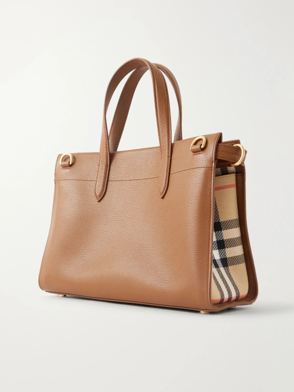 Back view of the Burberry Cotswolds Small Checked Canvas-trimmed Leather Tote