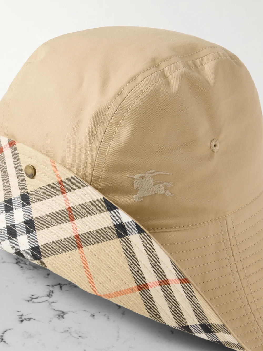 Close-up detail of the Burberry Cotton-gabardine Bucket Hat