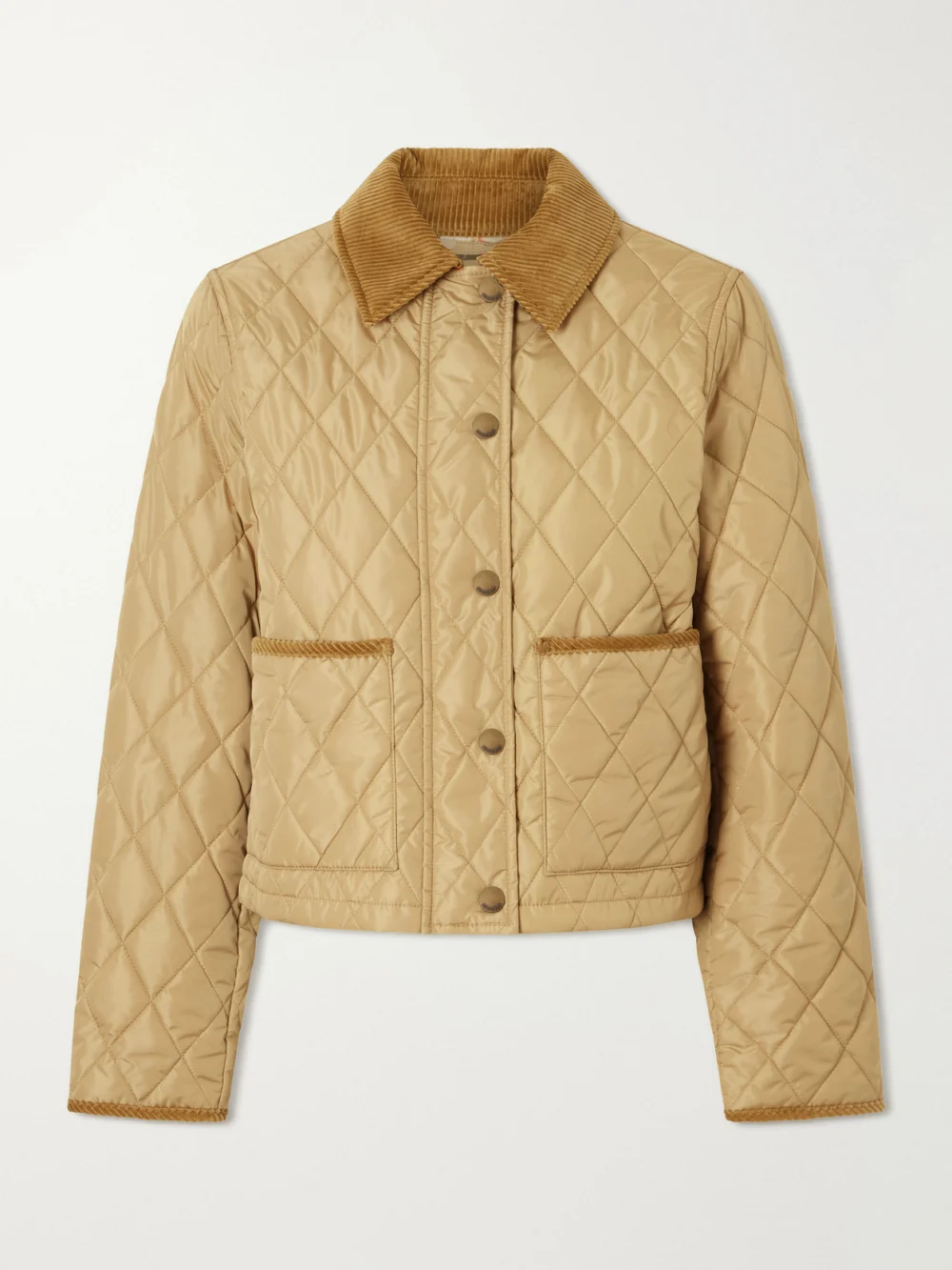 Burberry Cropped Corduroy-trimmed Quilted Shell Jacket in beige