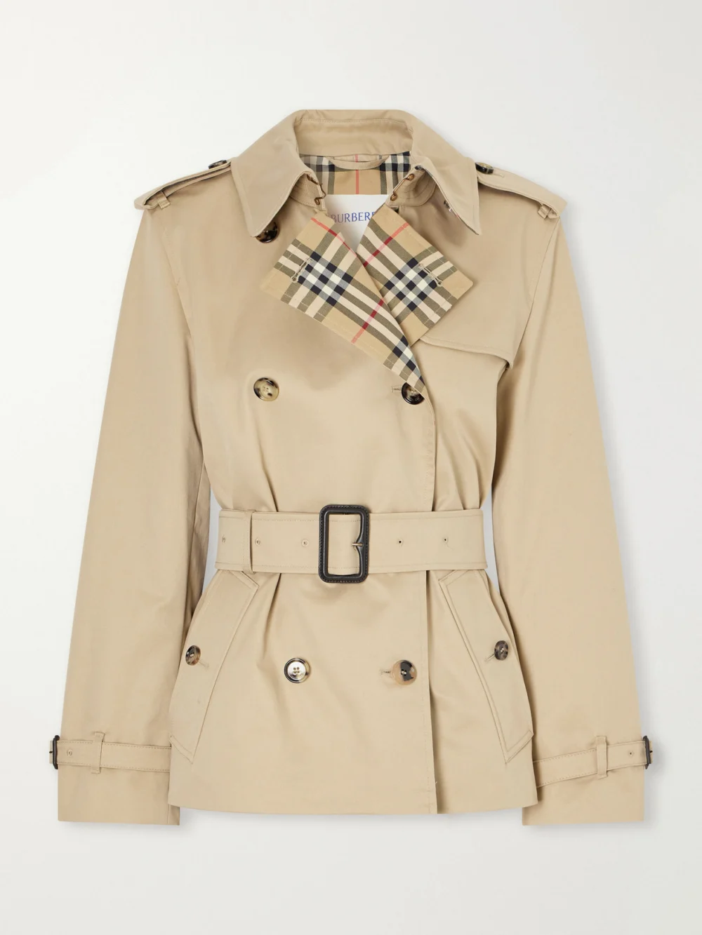 Burberry Double-breasted Belted Checked Cotton-gabardine Trench Coat in beige