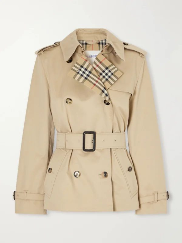 Burberry Double-breasted Belted Checked Cotton-gabardine Trench Coat