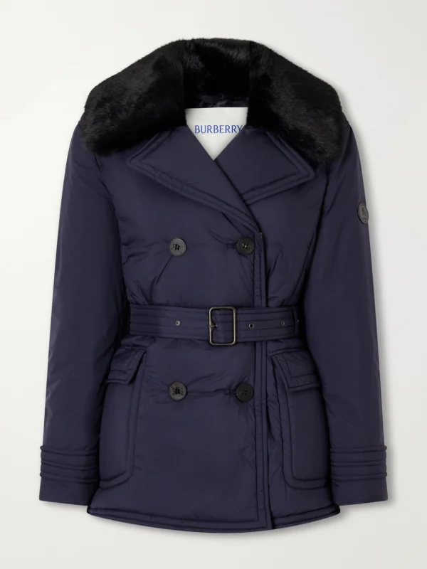 Burberry Double-breasted Belted Padded Plush-trimmed Shell Jacket