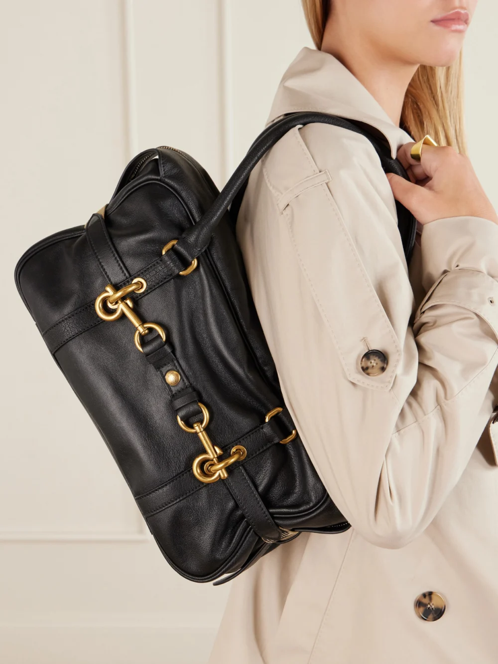 Burberry Embellished Leather Shoulder Bag, styled view