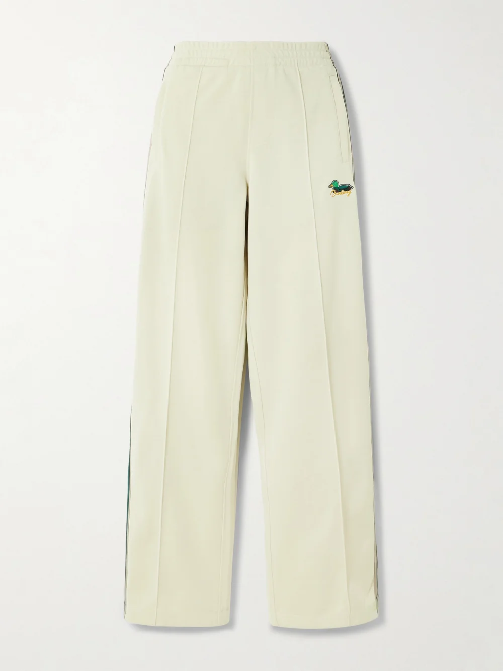 Burberry Embroidered Striped Jersey Track Pants in taupe